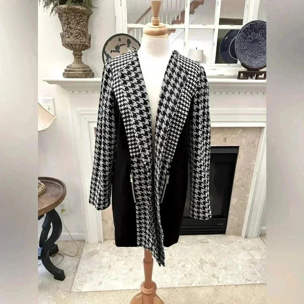 Chico's Black and White Houndstooth Coat
